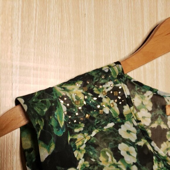 Ellen Tracy Womens Green Floral Sheer Short Sleeve Blouse Small - Picture 4 of 7